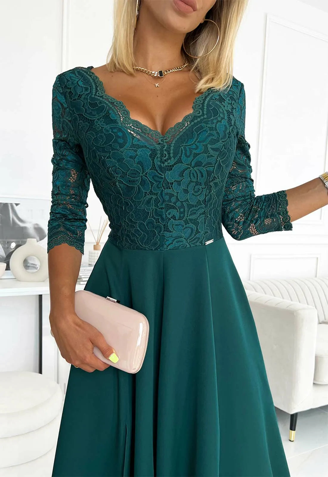 LBD Exclusive Green Amber Lace Dress