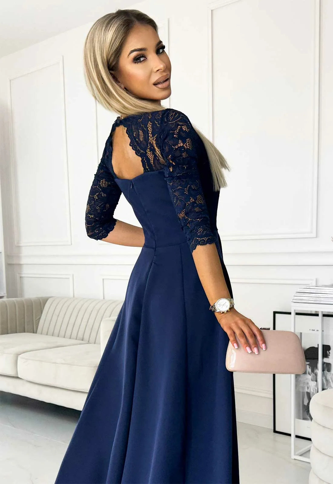 LBD Exclusive Navy Amber Lace Maxi Dress