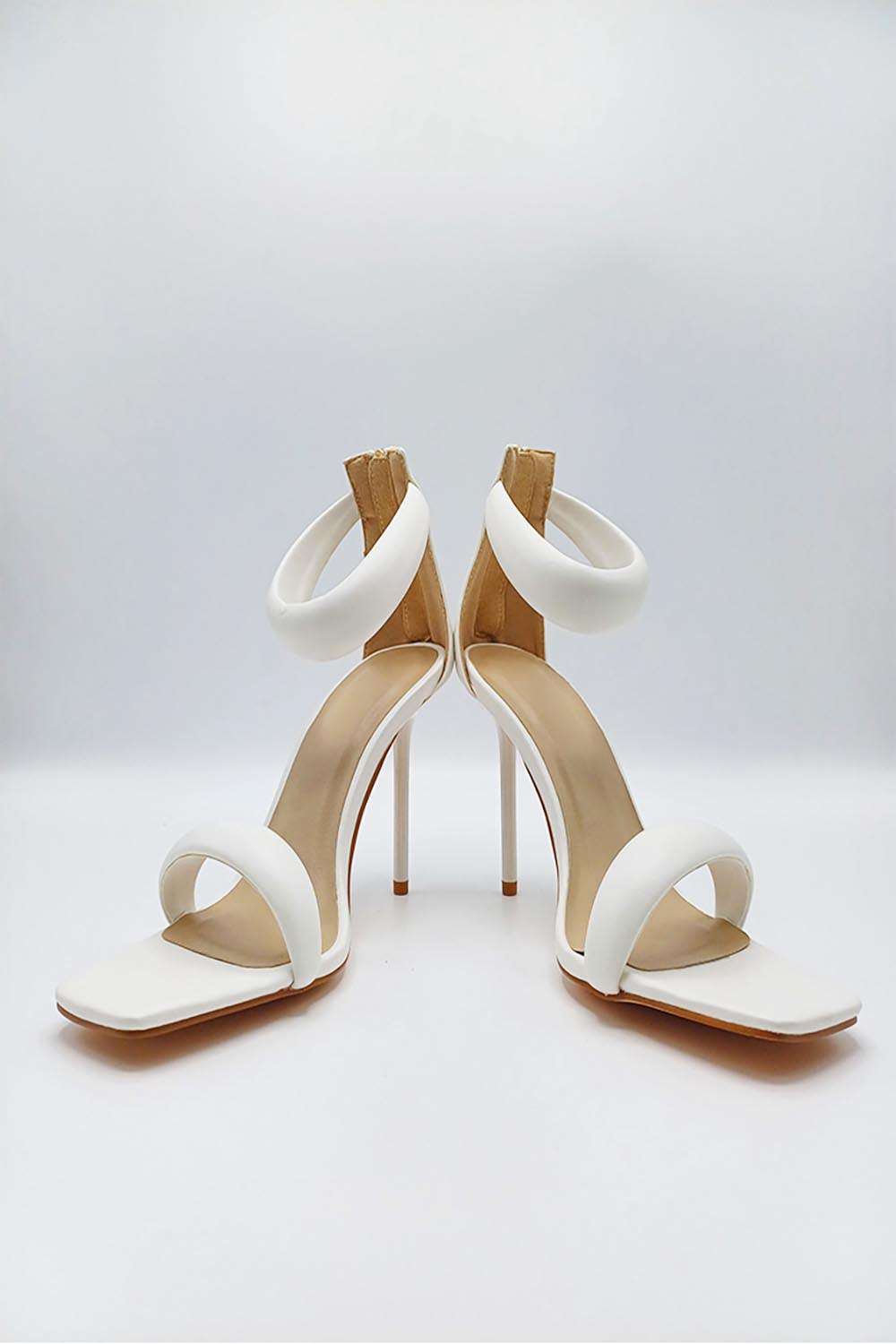 Miss Diva Ardeen Padded Stiletto Square Toe Heels in White