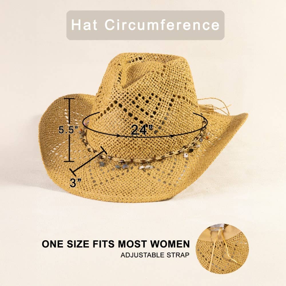 Soul Of Sita Beaded Strap Straw Cowboy Hat: Iv