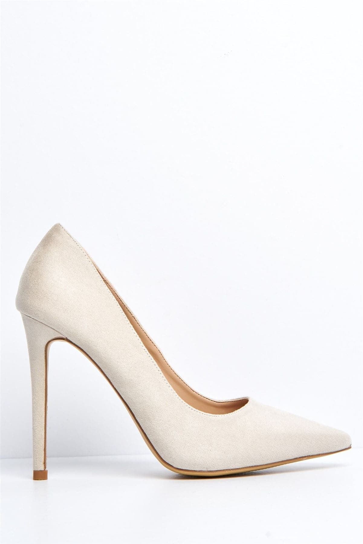 Mila High Stiletto Heel Court Shoe in Nude Suede Heels Miss Diva 