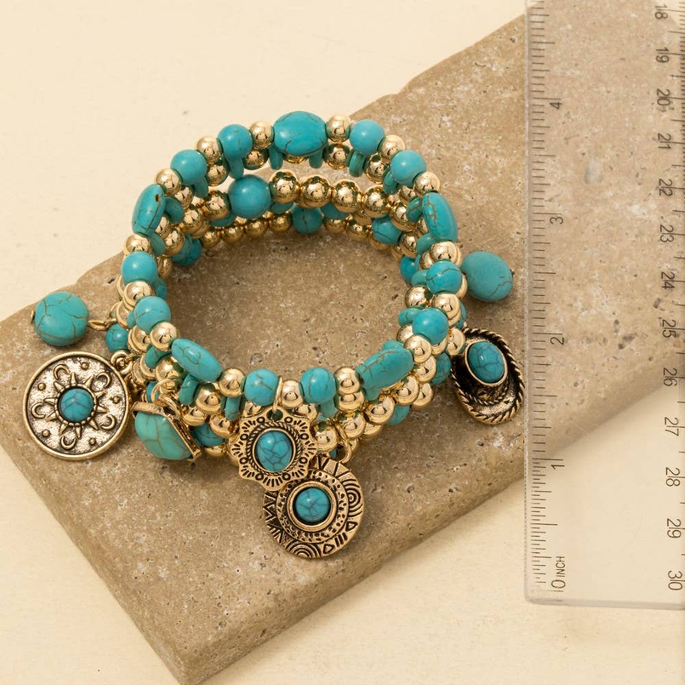 Soul Of Sita Turquoise Western Charms Beaded Bracelet Set: G