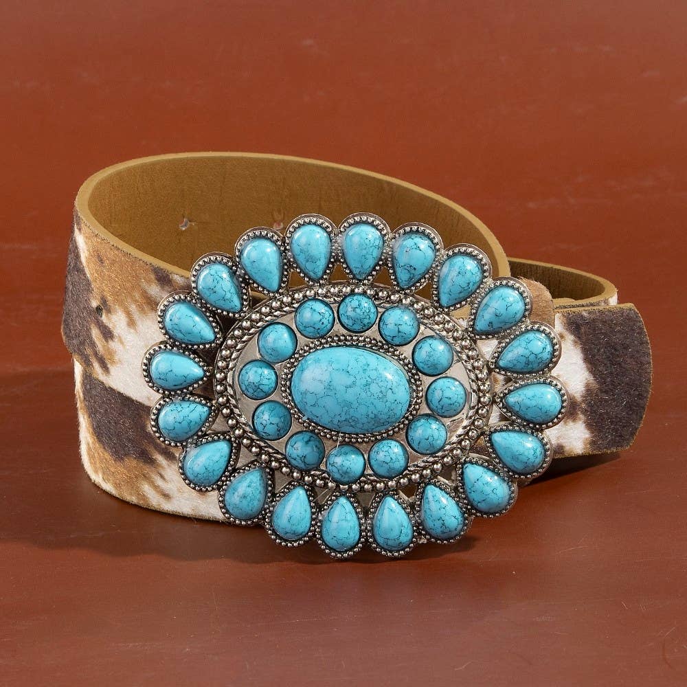 Soul Of Sita Western Concho Turquoise Stone Buckle Belt: Bk