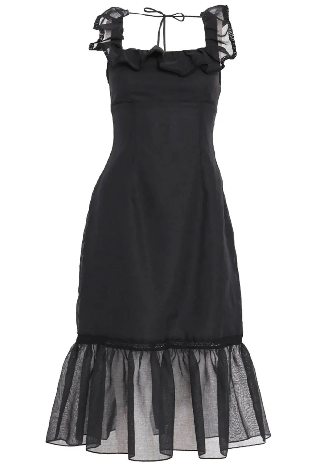 True Decadence Black Linen Midi Dress -114982