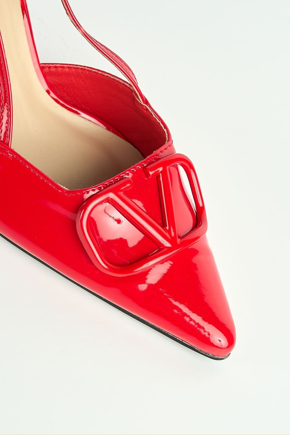 Cia Brooch Detail Slingback Court Shoes in Red