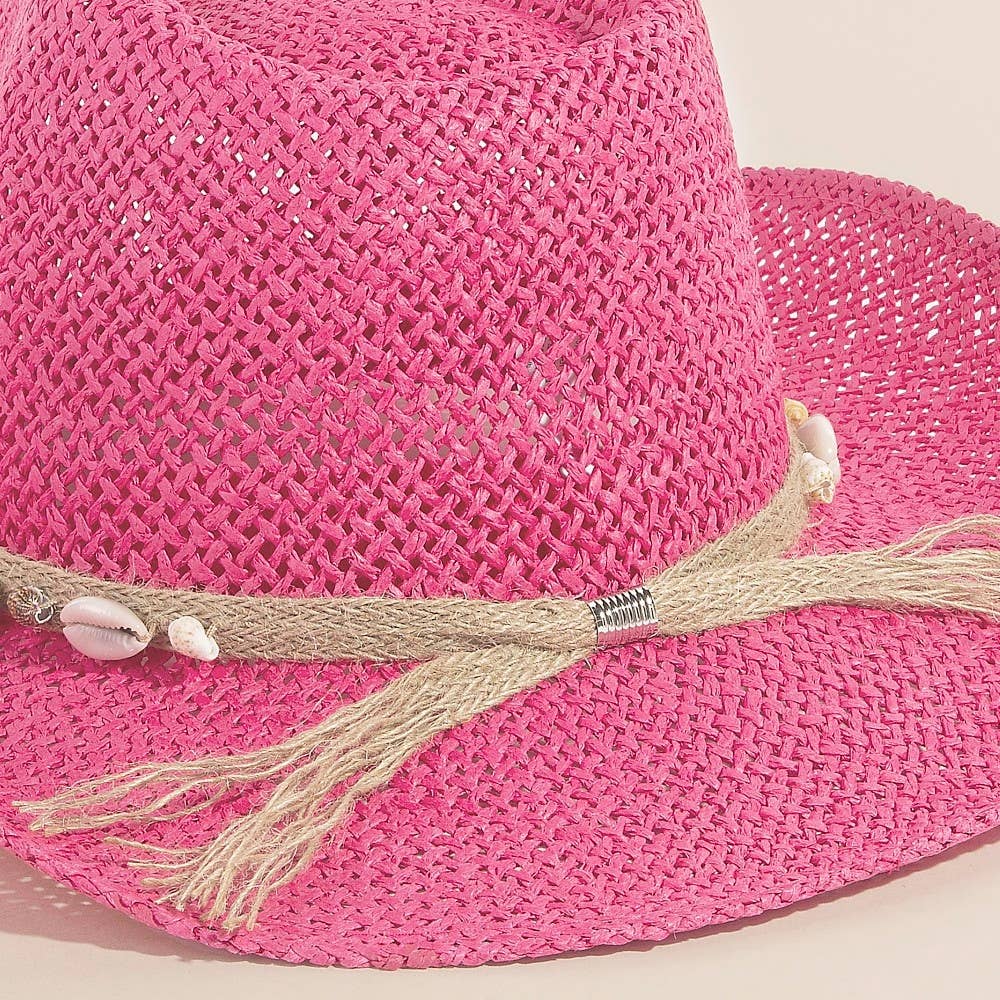 Soul Of Sita Straw Weave Cowrie Shell Rope Strap Cowboy Hat: Iv