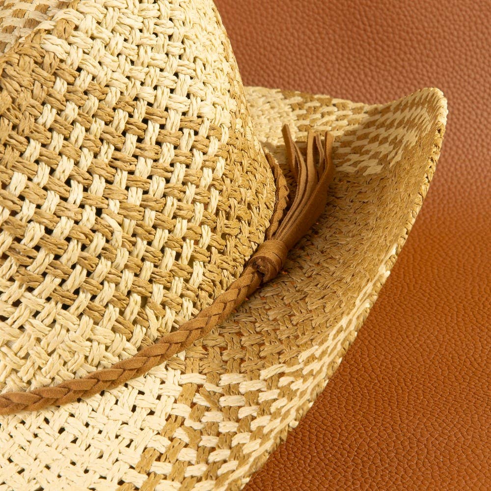 Soul Of Sita Two Tone Straw Braided Patches Cowboy Hat: Ka