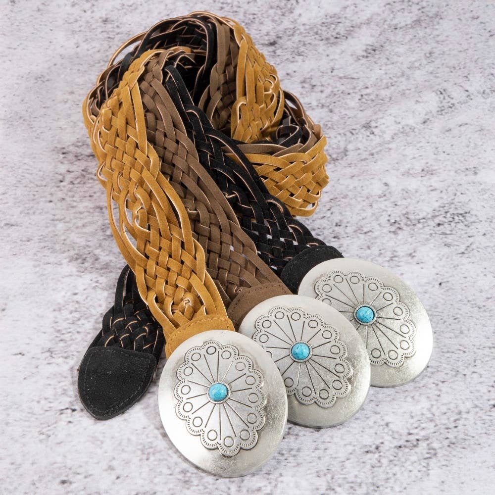 Soul Of Sita Western Braided Concho Buckle Vegan Leather Belt: Sdbr
