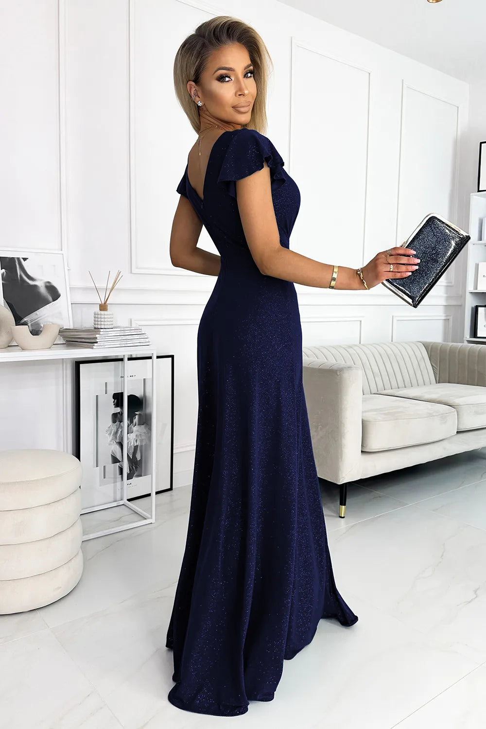 LBD Exclusive Blue Crystal Maxi Dress
