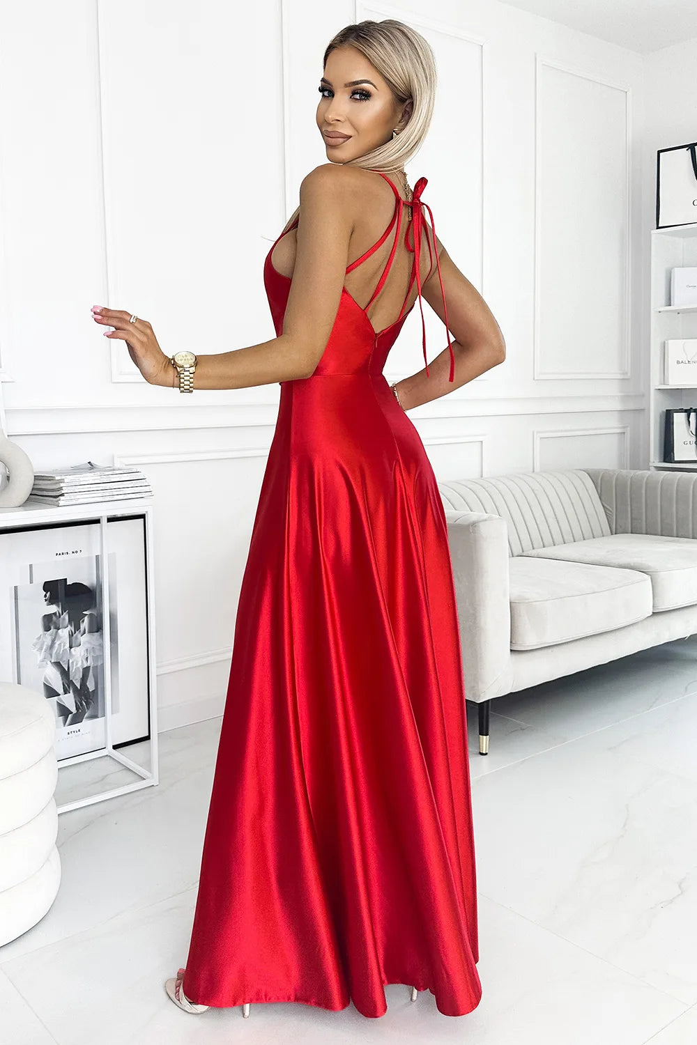 LBD Exclusive Red Perla Satin Maxi Dress
