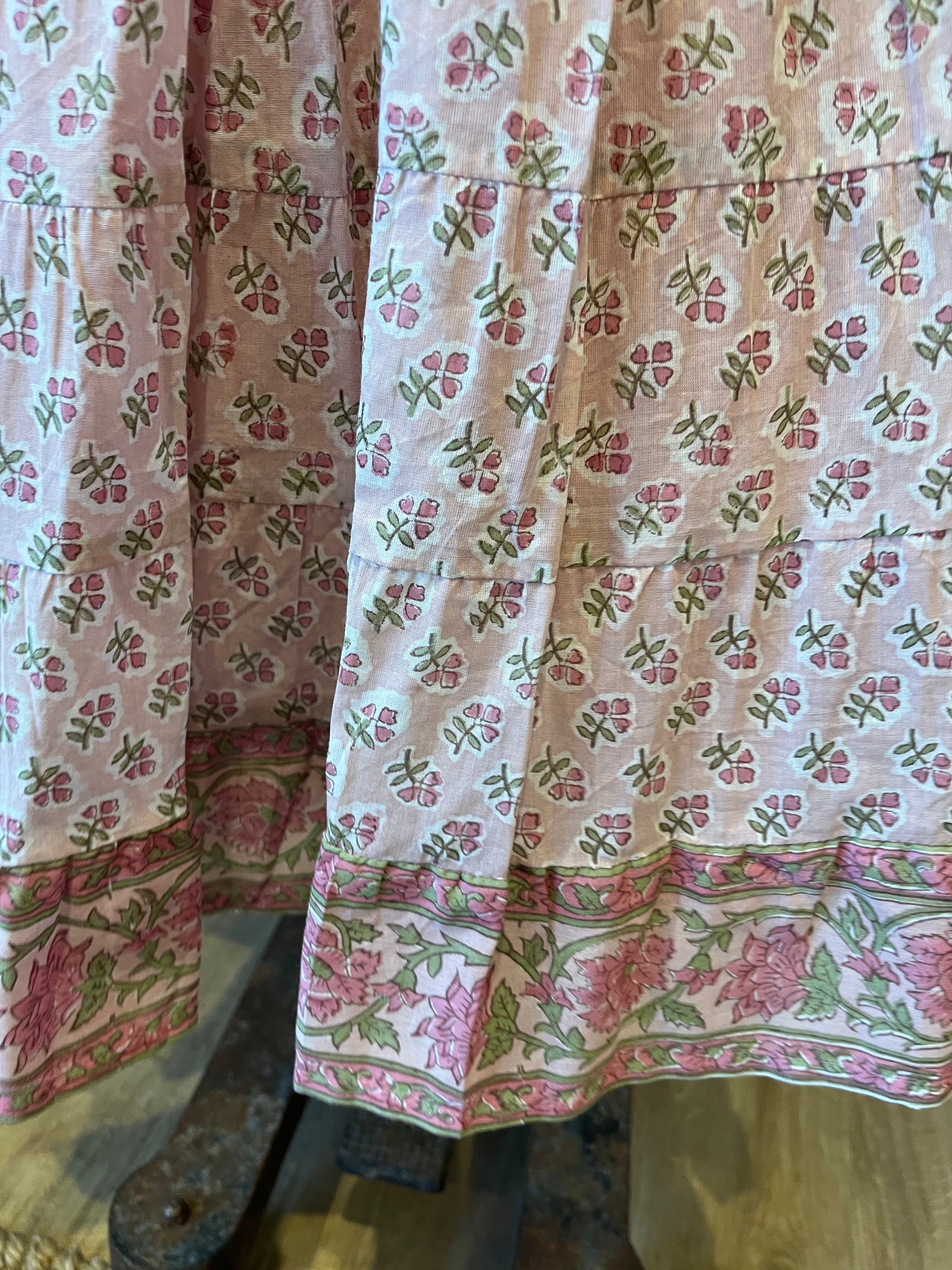 Soul Of Sita Anna Pink Knee Length Gypsy Skirt With Woodblock Print Ad Border