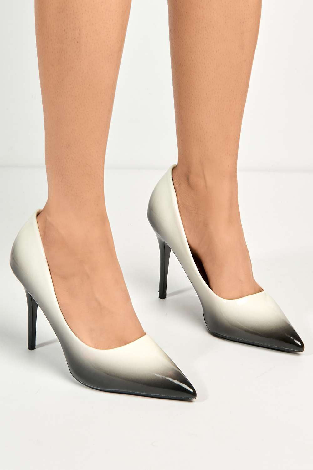 Miss Diva Dua Two Tone Pointed Toe Court Shoes in White