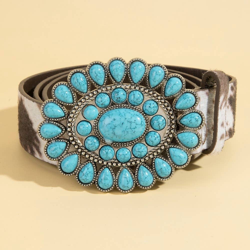 Western Concho Turquoise Stone Buckle Belt: BK