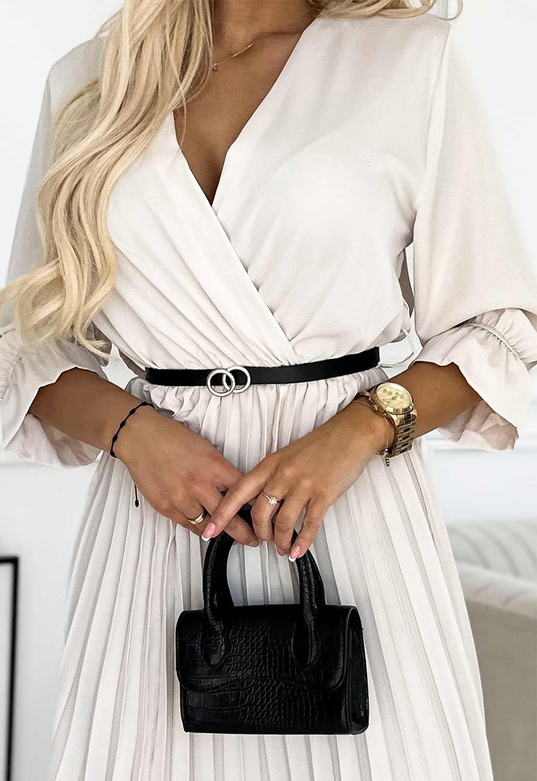 LBD Exclusive Beige Serena Pleated Dress