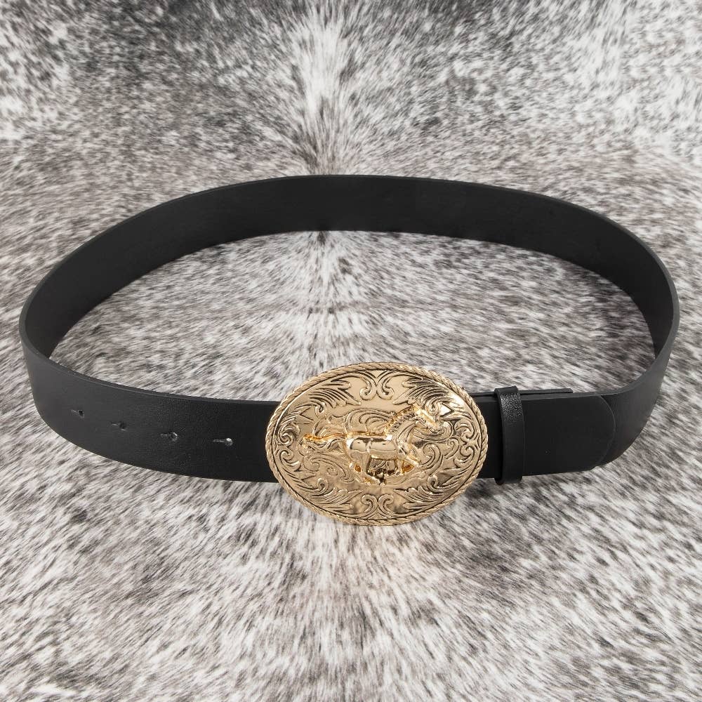 Soul Of Sita Large Western Horse Medallion Buckle Belt: Gbk