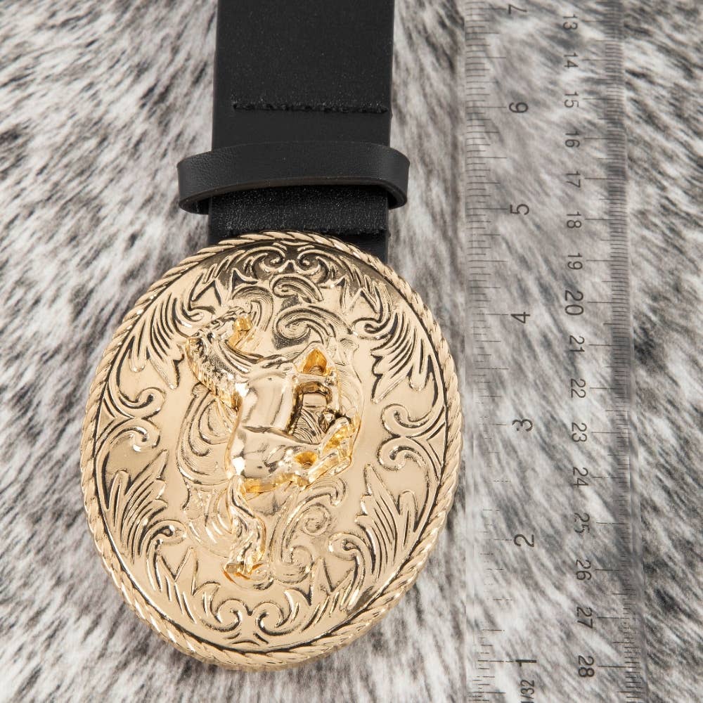Soul Of Sita Large Western Horse Medallion Buckle Belt: Gbk
