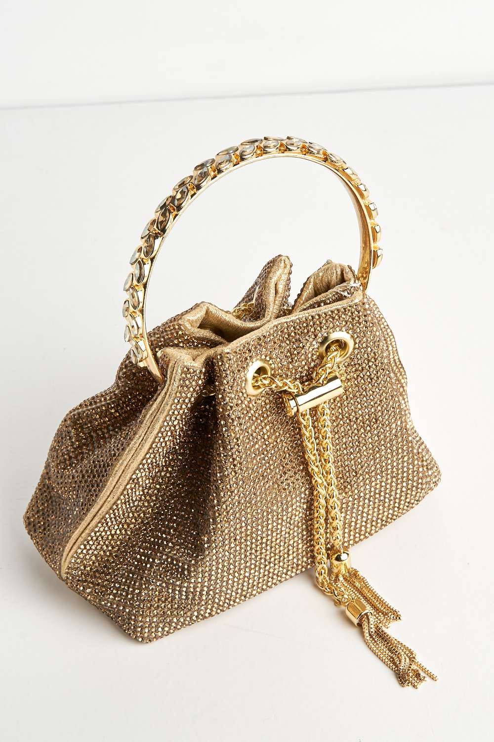 Miss Diva Gold Boujee Diamante Embellished Pouch Bag