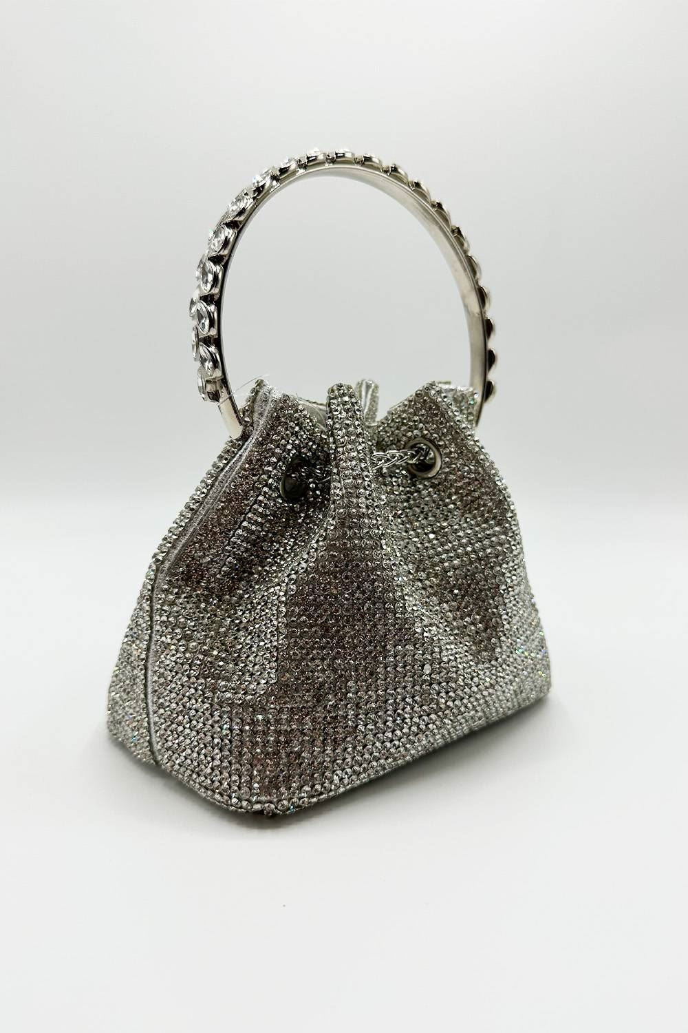 Miss Diva Silver Boujee Diamante Embellished Pouch Bag