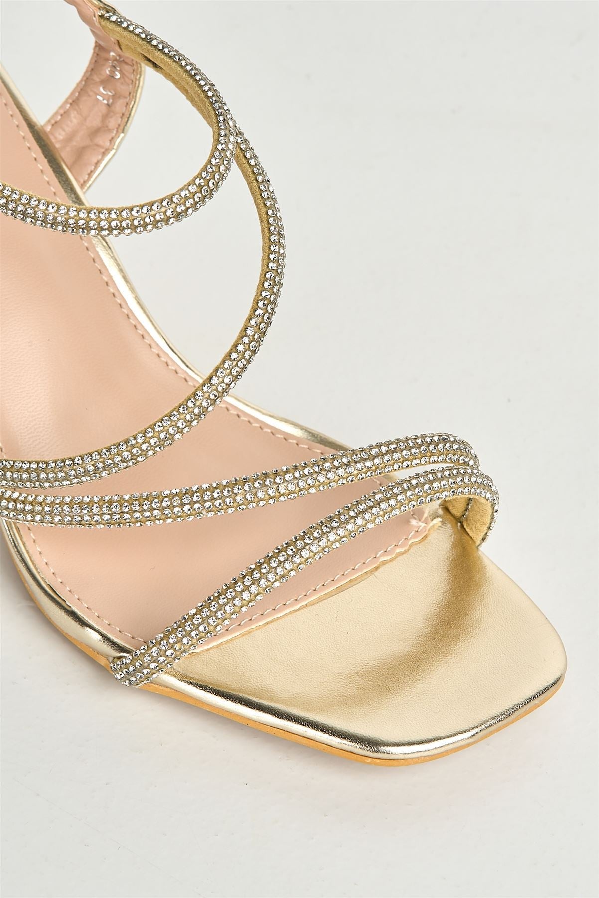 Miss Diva Kayli Diamante Strappy Block Heels in Gold