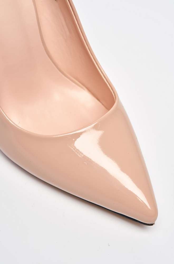 Miss Diva Nude Mila High Stiletto Patent Finish Heel Court Shoe