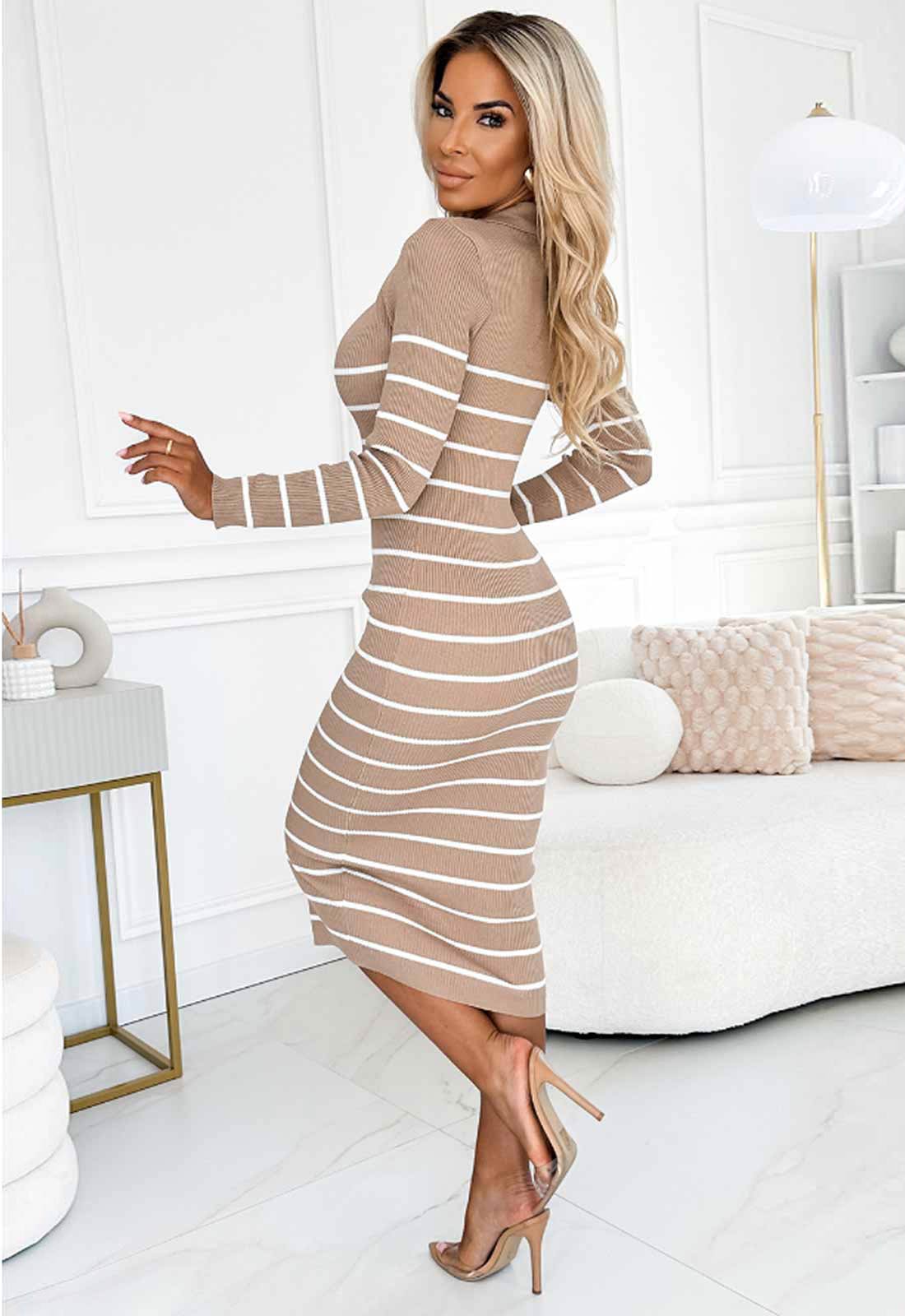 LBD Exclusive Beige Stripe Jumper Dress