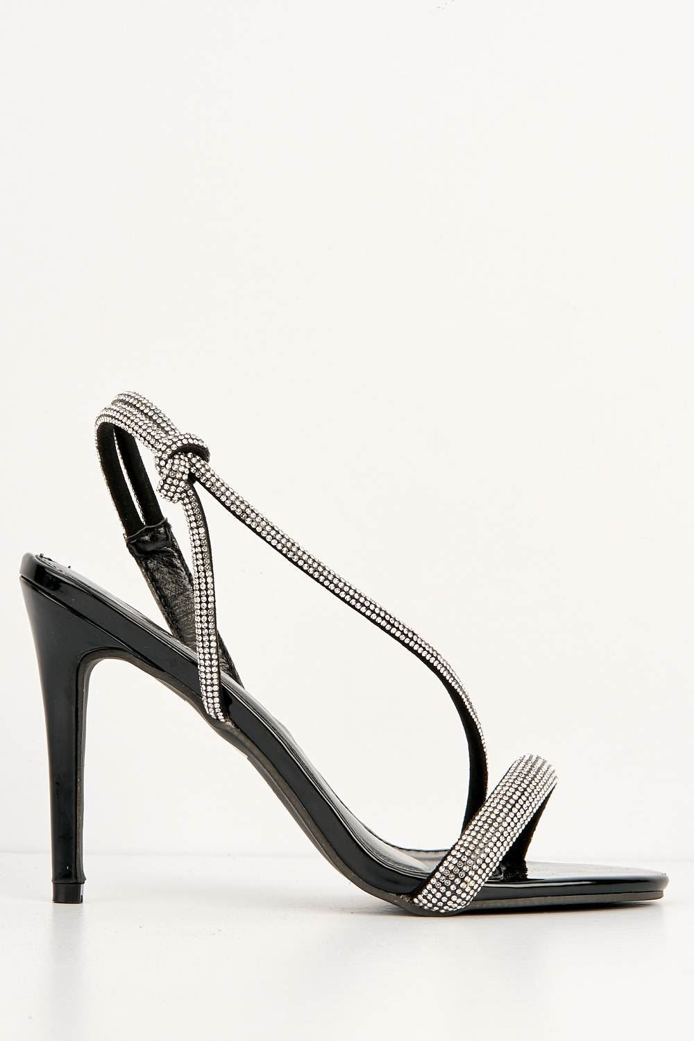 Elance Diamante Embellished Sling-Back Heeled Sandals in Black Heels Miss Diva 