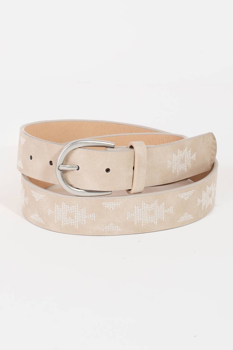 Soul Of Sita Western Boho Embroidered Pattern Vegan Leather Belt: Iv