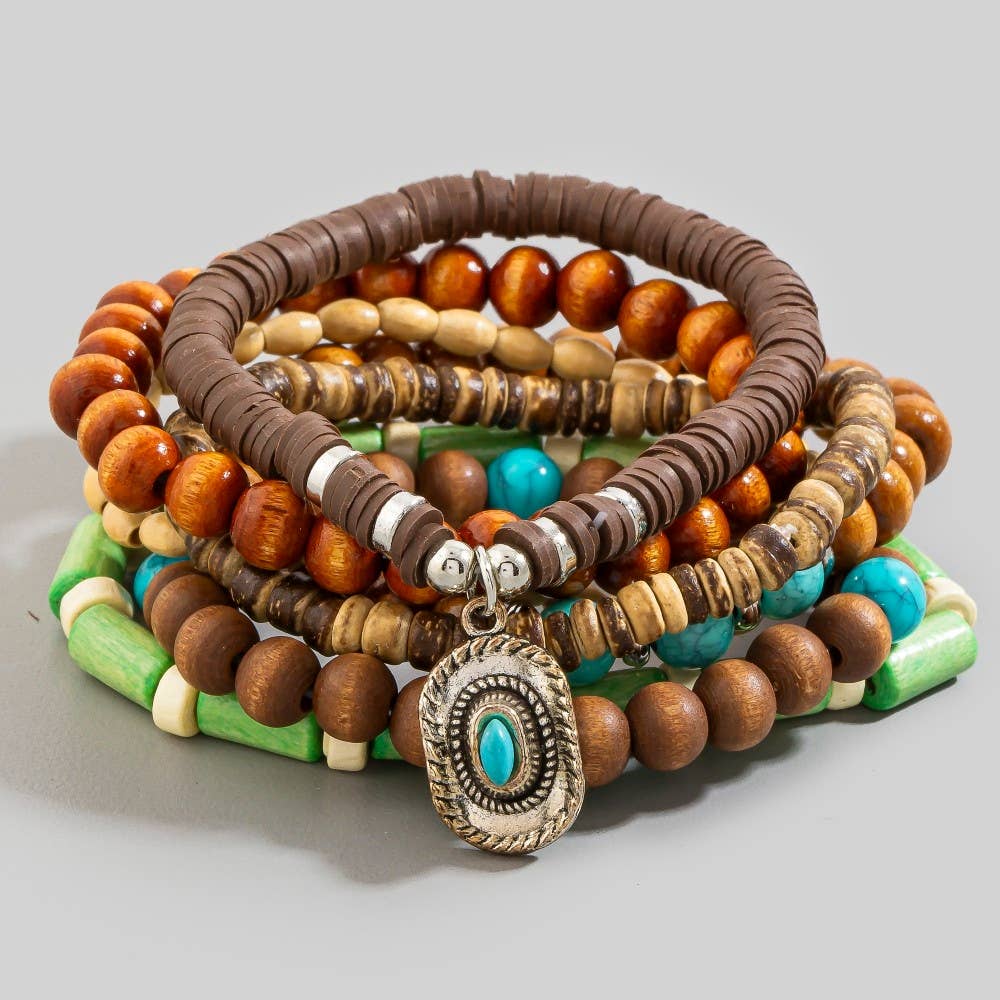 Soul Of Sita Assorted Beads Western Cowboy Hat Charm Bracelet Set: Multi