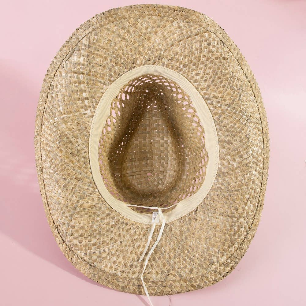 Straw Basket Rope Strap Western Cowboy Hat: NATURAL