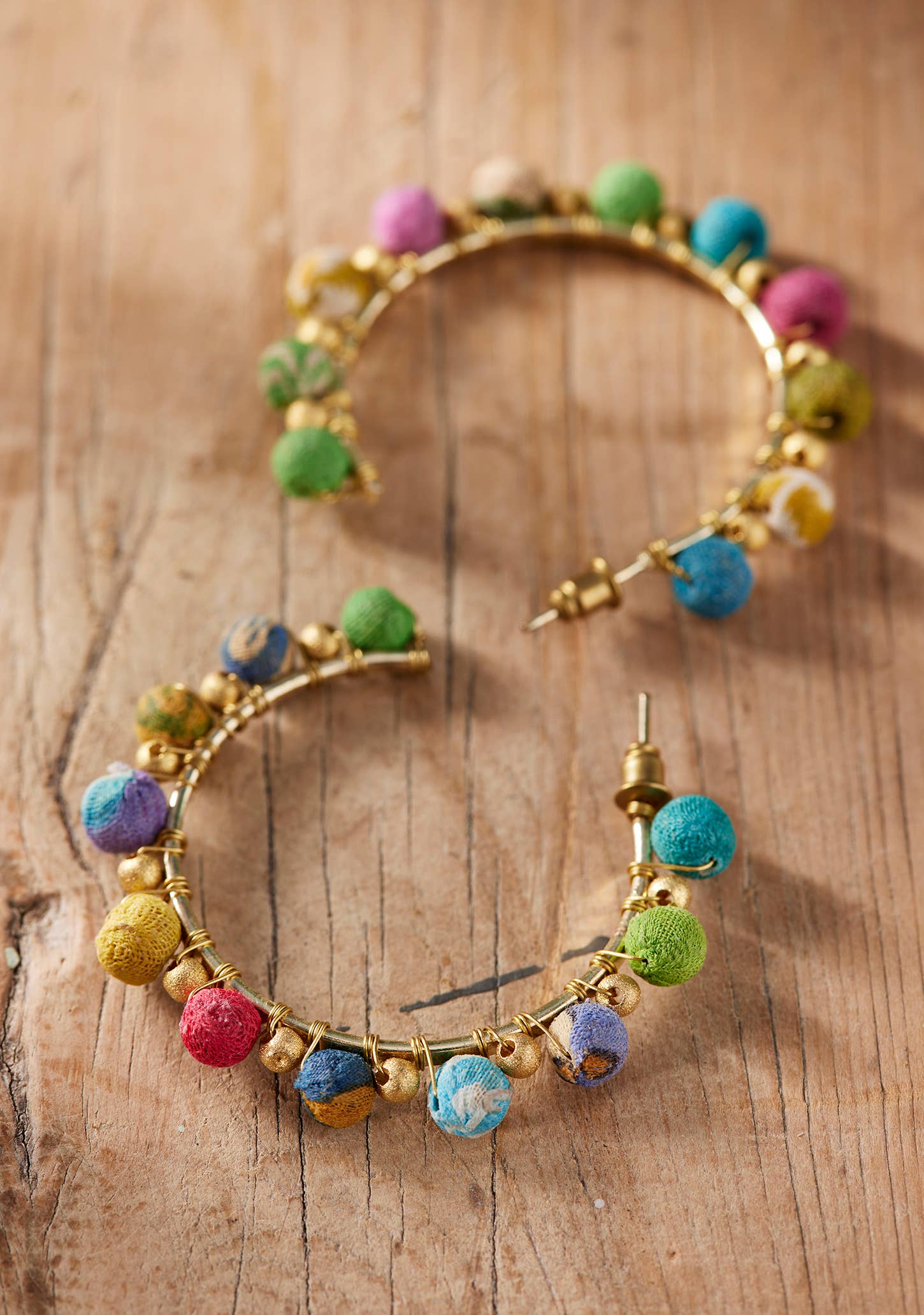 Soul Of Sita Recycled Sari Bead Hoop Earrings