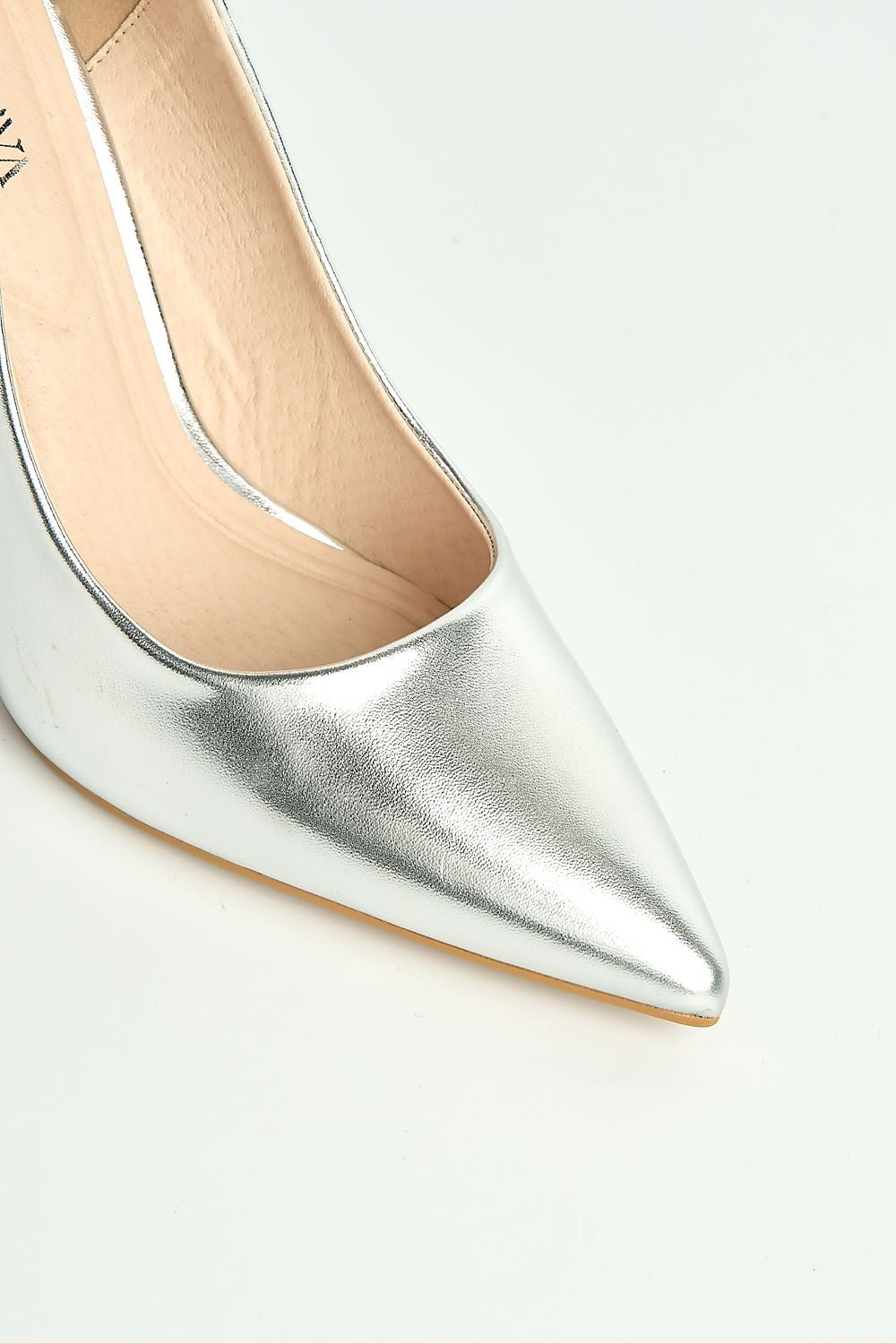 Mila High Stiletto Metallic Heel Court Shoe in Silver