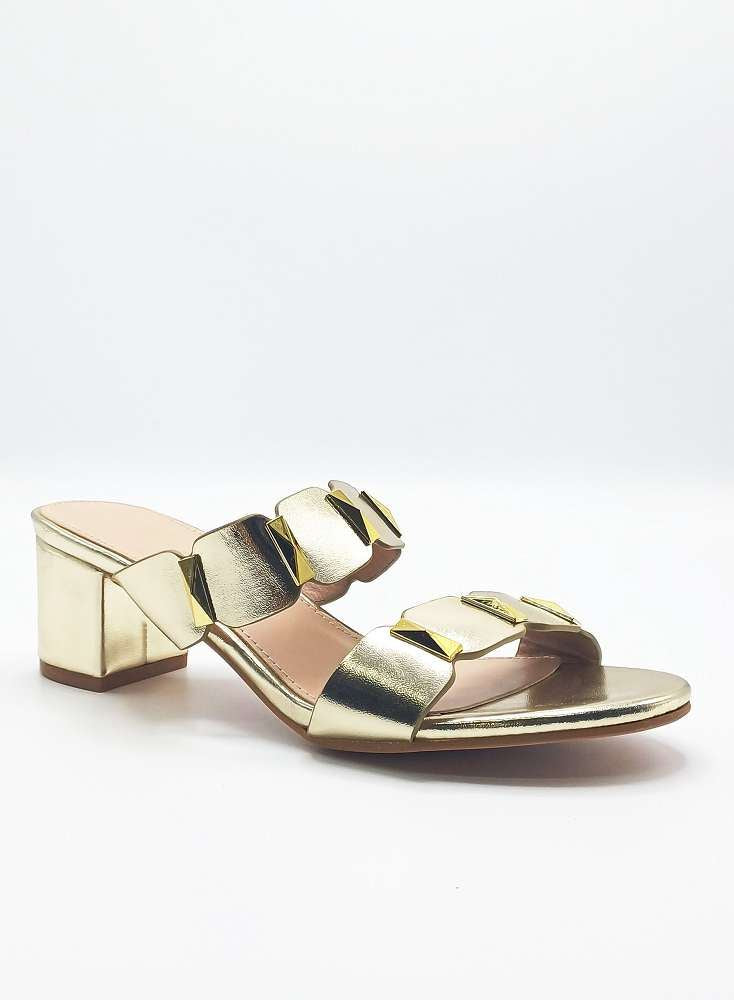 Miss Diva Gold Kolee Stud Detail Block Heel Mules