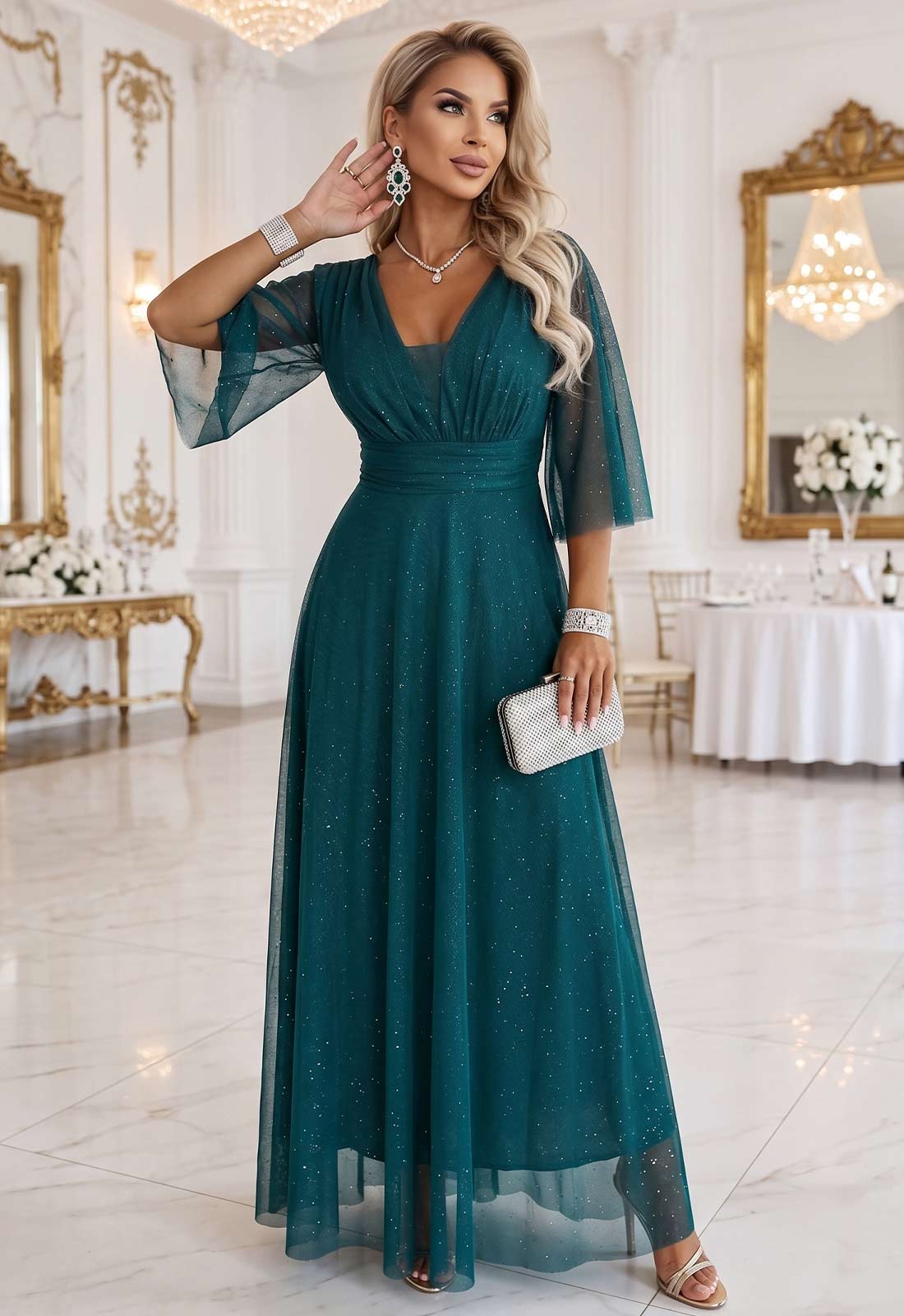 LBD Exclusive Green Solenne Maxi Dress
