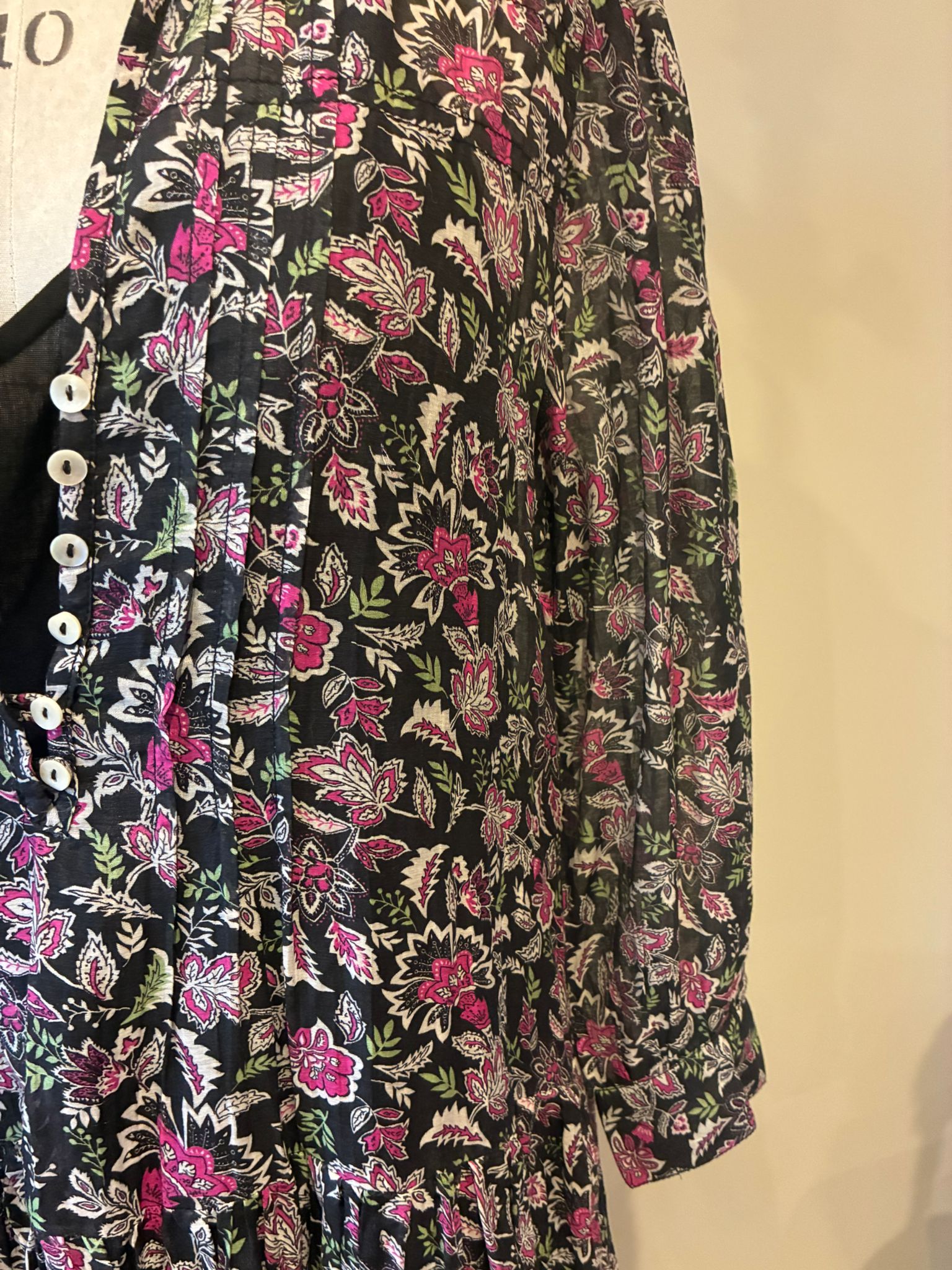 Soul Of Sita Inky Black Cotton / Silk Maxi Dress In Beautiful Floral Print With Separate Cotton Vest Under Garment. Side Pockets.