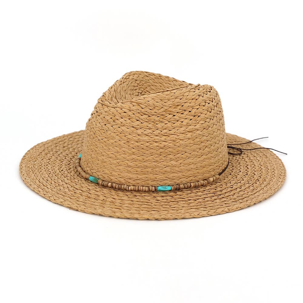 Soul Of Sita Turquoise Wood Bead Band Natural Straw Hat: Be