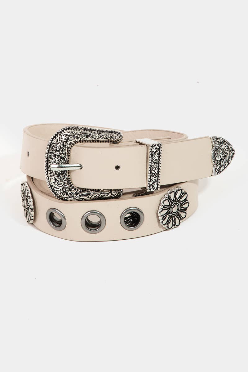 Soul Of Sita Western Etched Buckle Vegan Leather Belt: Ka