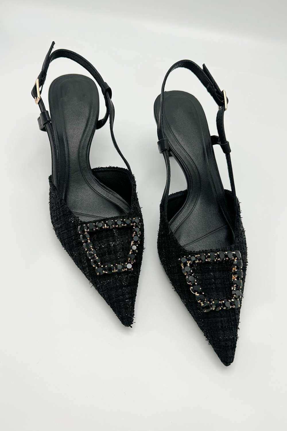 Miss Diva Black Clarrine Diamante Brooch Detail Pointed Toe Court Shoes