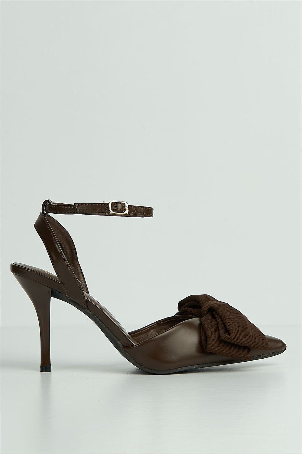 Alua Bow Detail Anklestrap Court Shoes in Brown