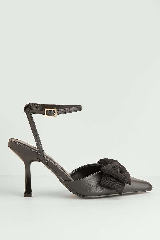 Alua Bow Detail Anklestrap Court Shoes in Black