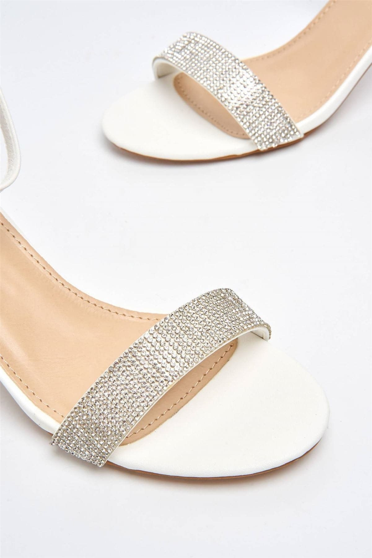 Asti Block Heel Ankle Strap Sandal in White Heels Miss Diva 