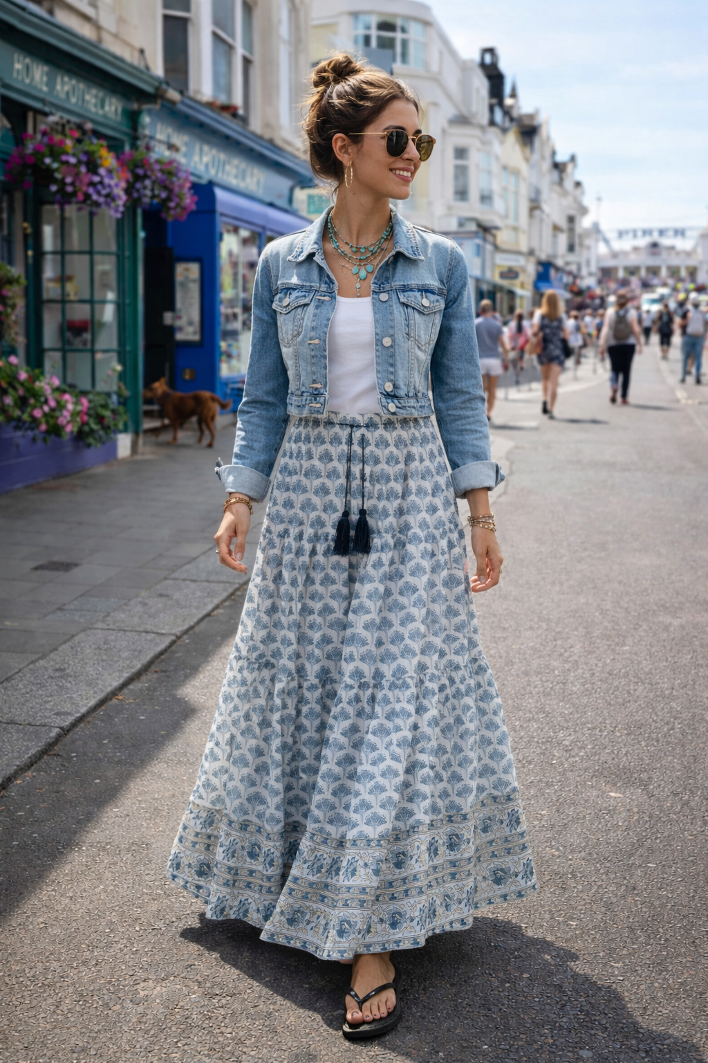 Soul Of Sita Adalyn Pattern Maxi Woodblock Printed Skirt In Blue