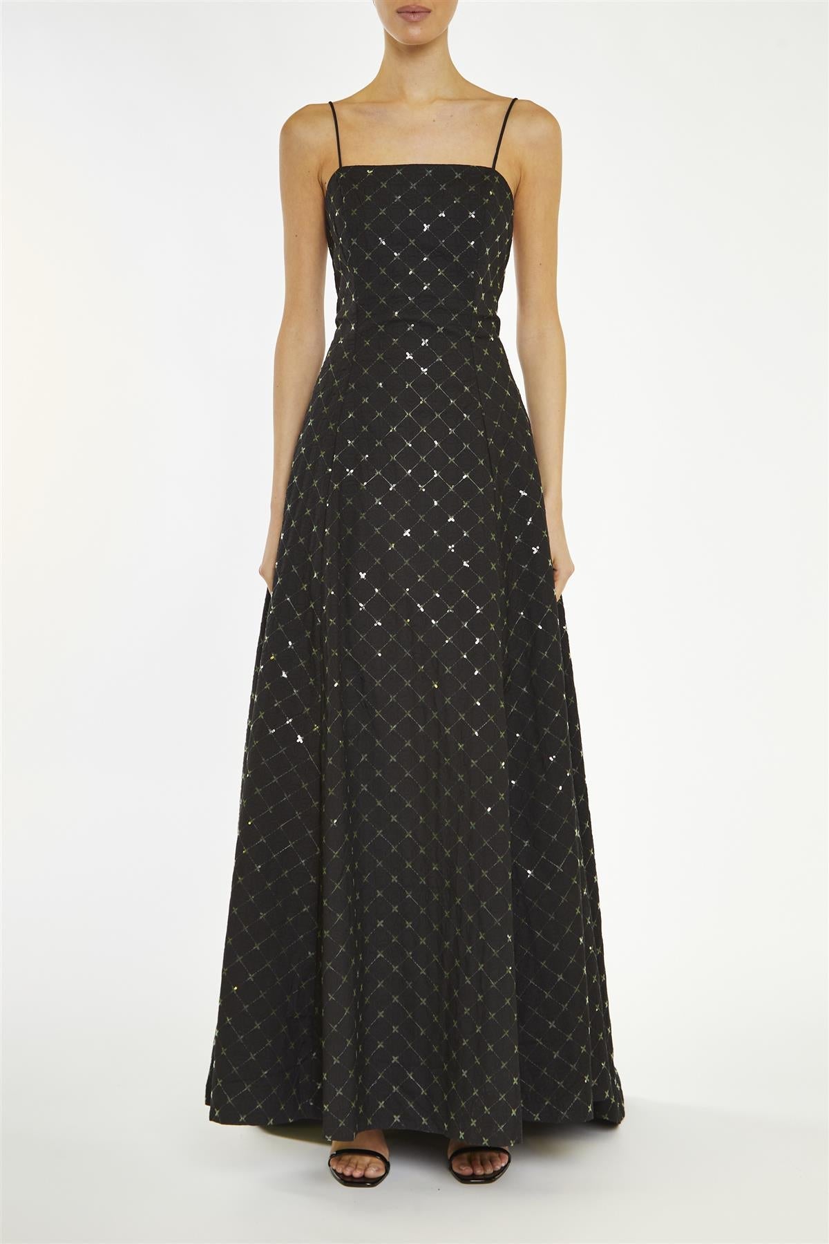 True Decadence Black-Sequin Scarlette Quilted Hi-Low Maxi-Dress