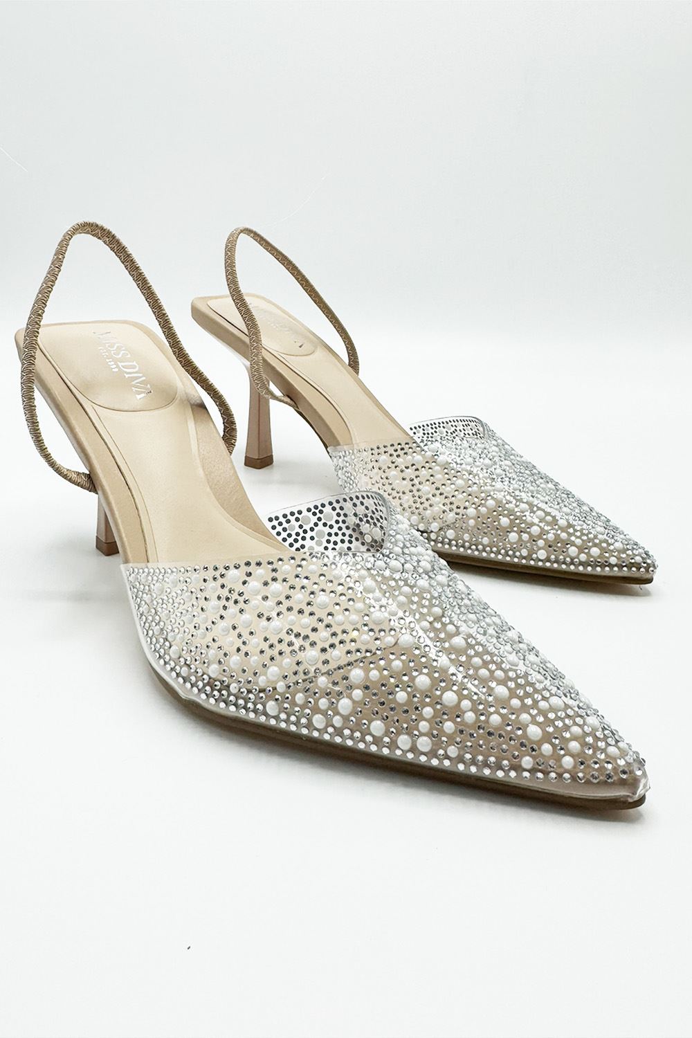 Miss Diva Kiana Diamante  Court Shoes in Nude