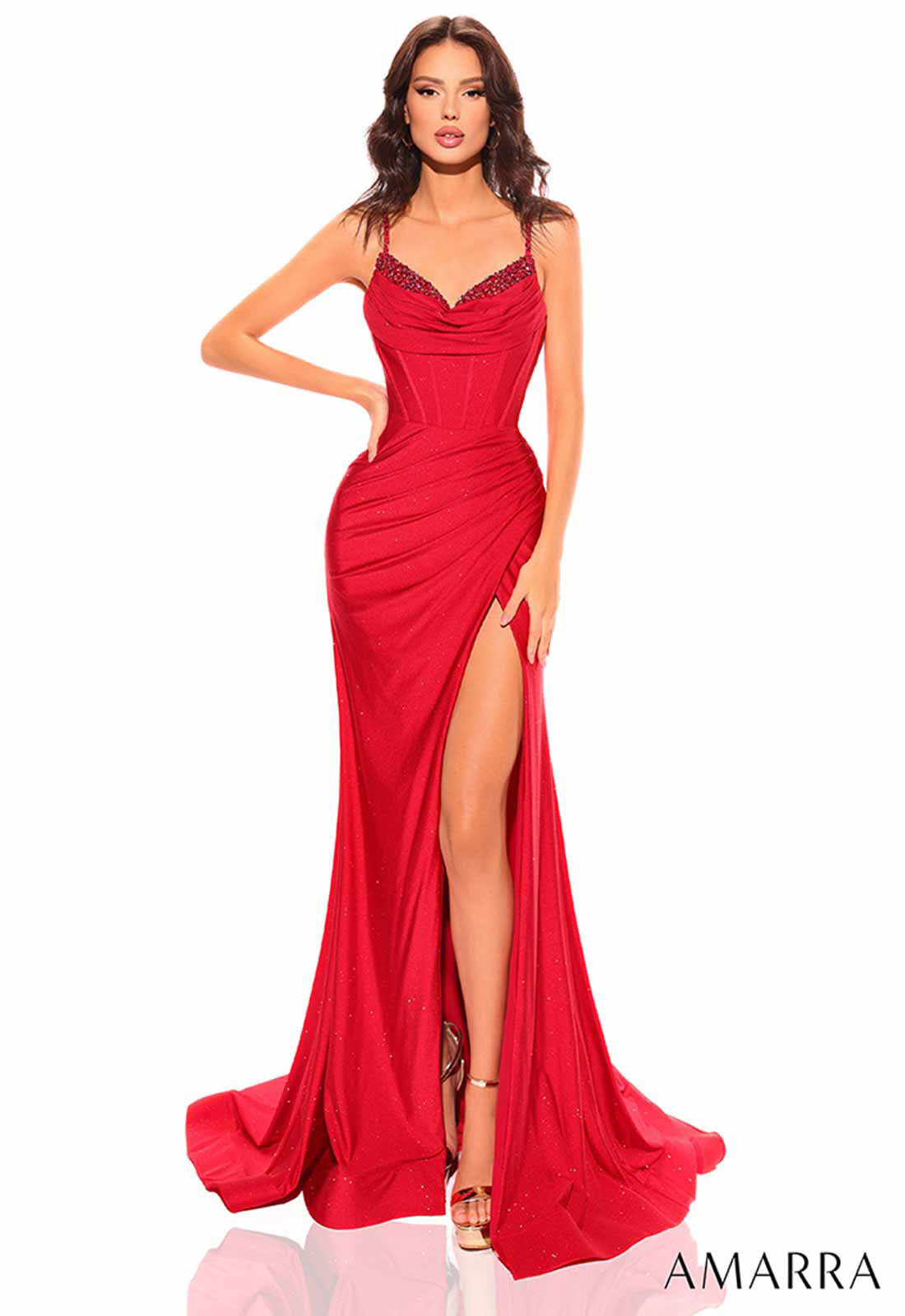 Amarra Red Taylor Basque Maxi Dress