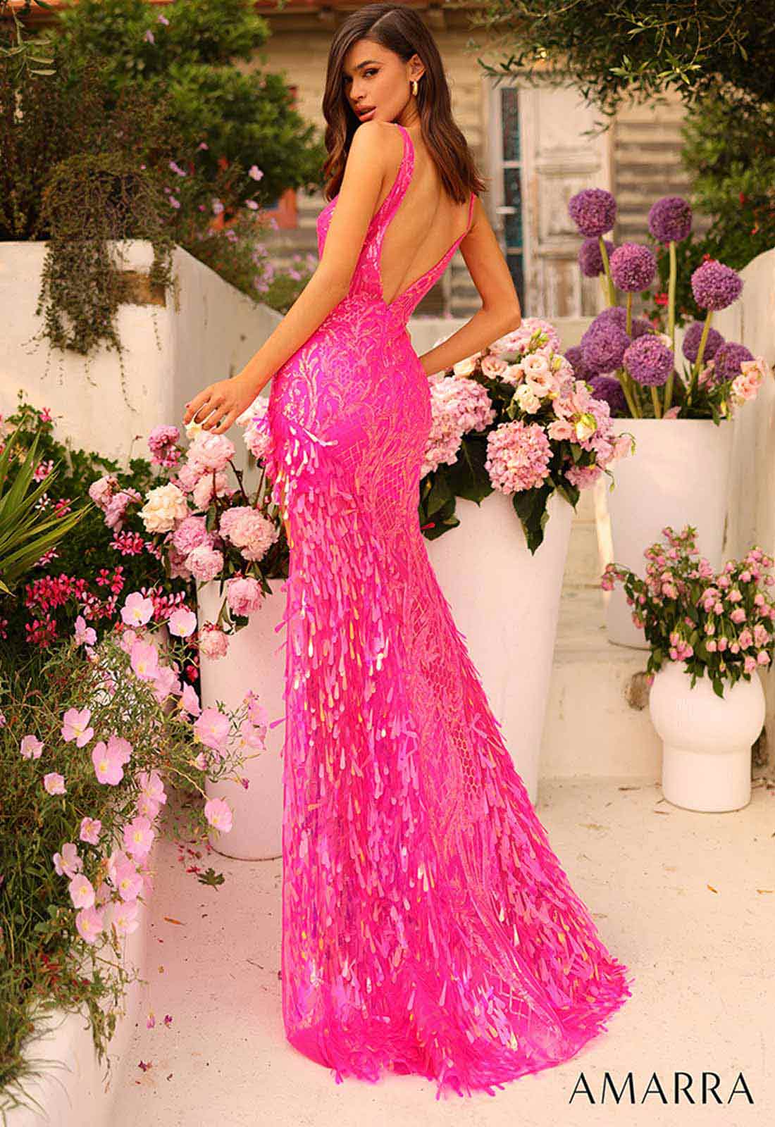 Amarra Neon-Pink Aloura Prom Dress
