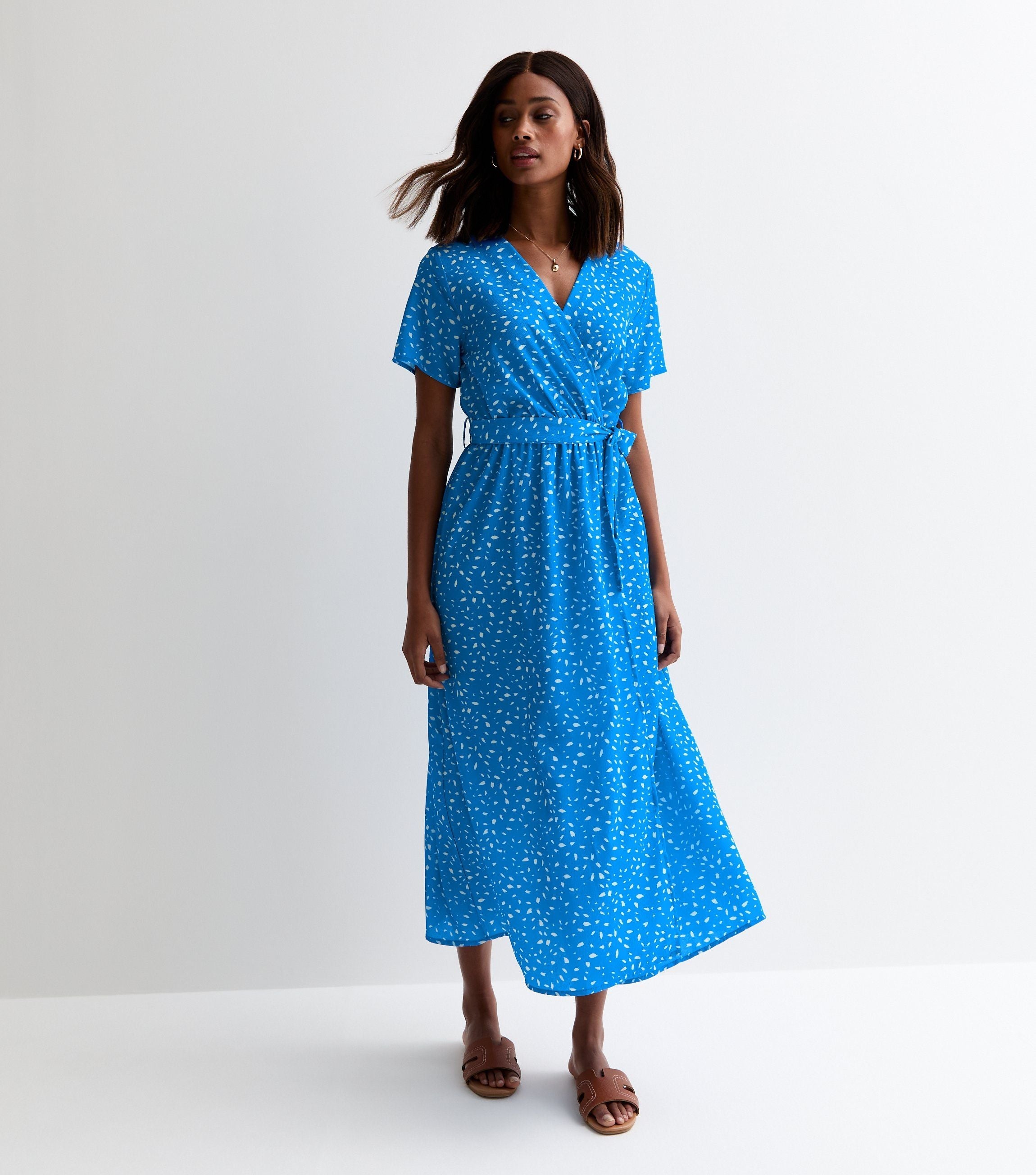 Gini London Blue Animal Print Wrap Midi Dress