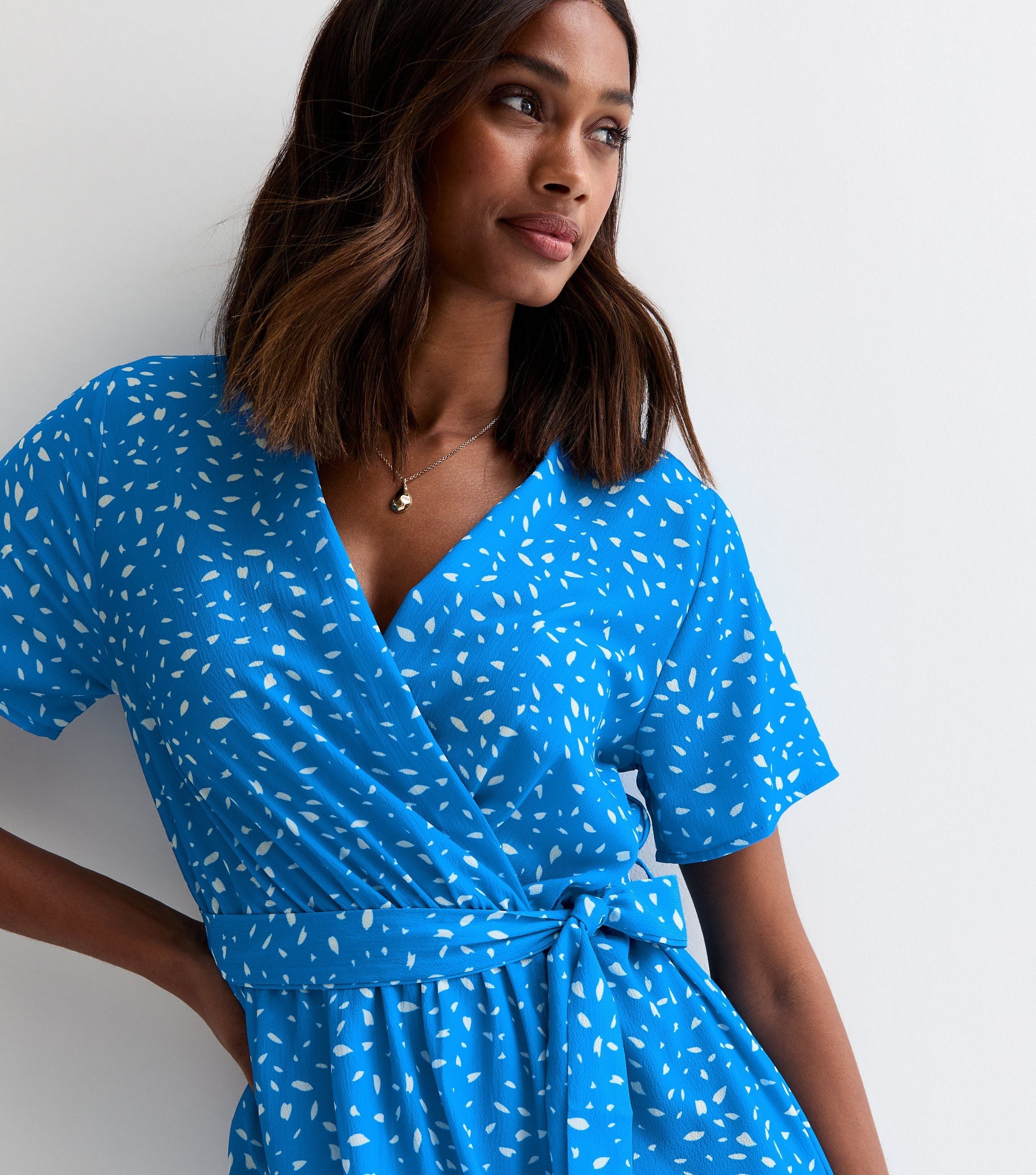 Gini London Blue Animal Print Wrap Midi Dress