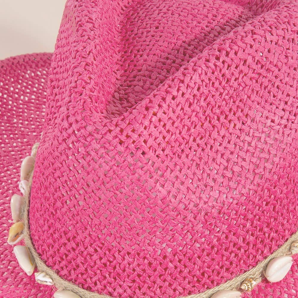 Straw Weave Cowrie Shell Rope Strap Cowboy Hat: IV