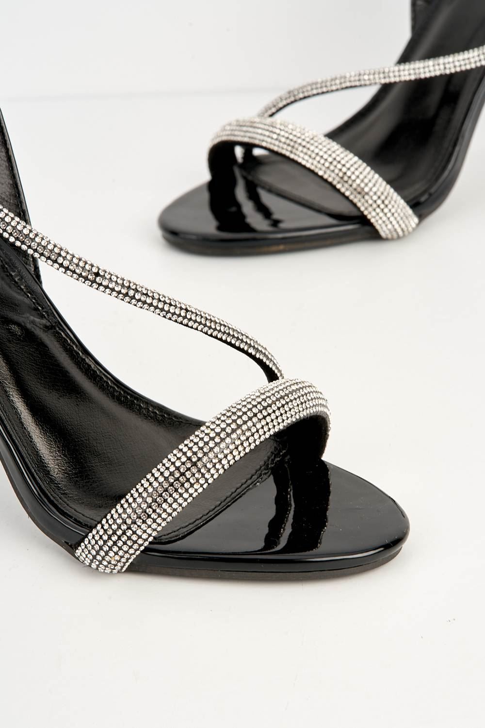 Elance Diamante Embellished Sling-Back Heeled Sandals in Black Heels Miss Diva 