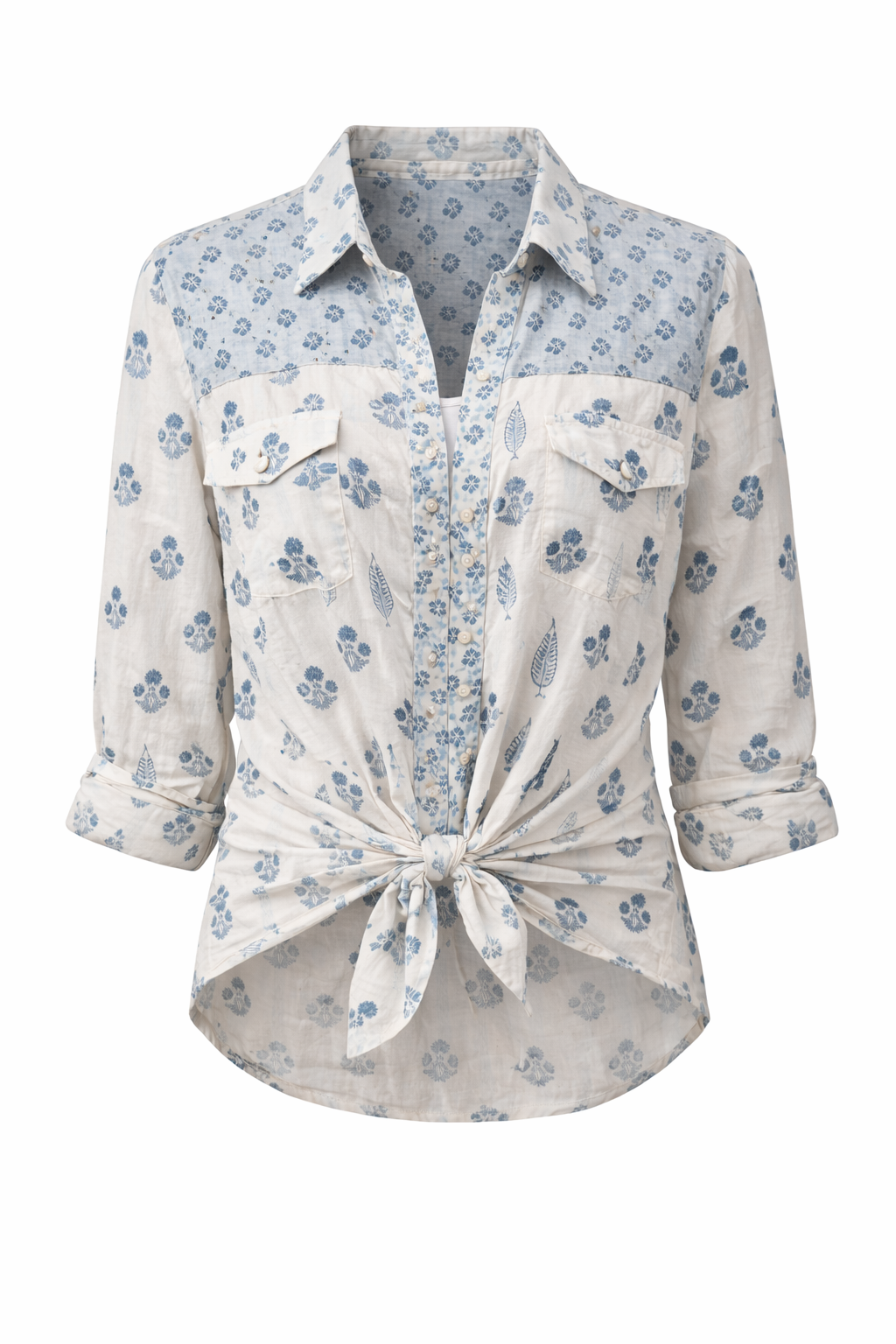 Soul Of Sita Western Style Woodblock Printed Cotton Voile Shirt